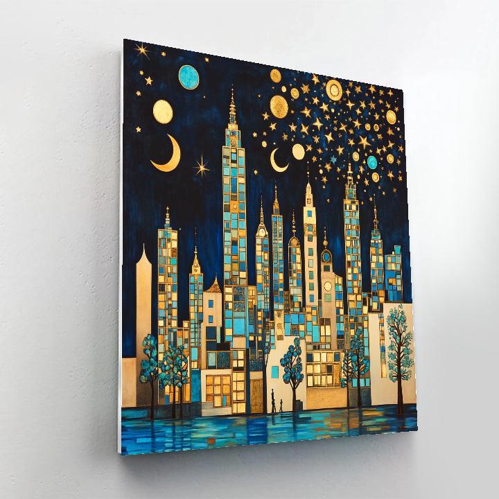 Gustav Klimt Inspired Golden City Skyline painting number kit