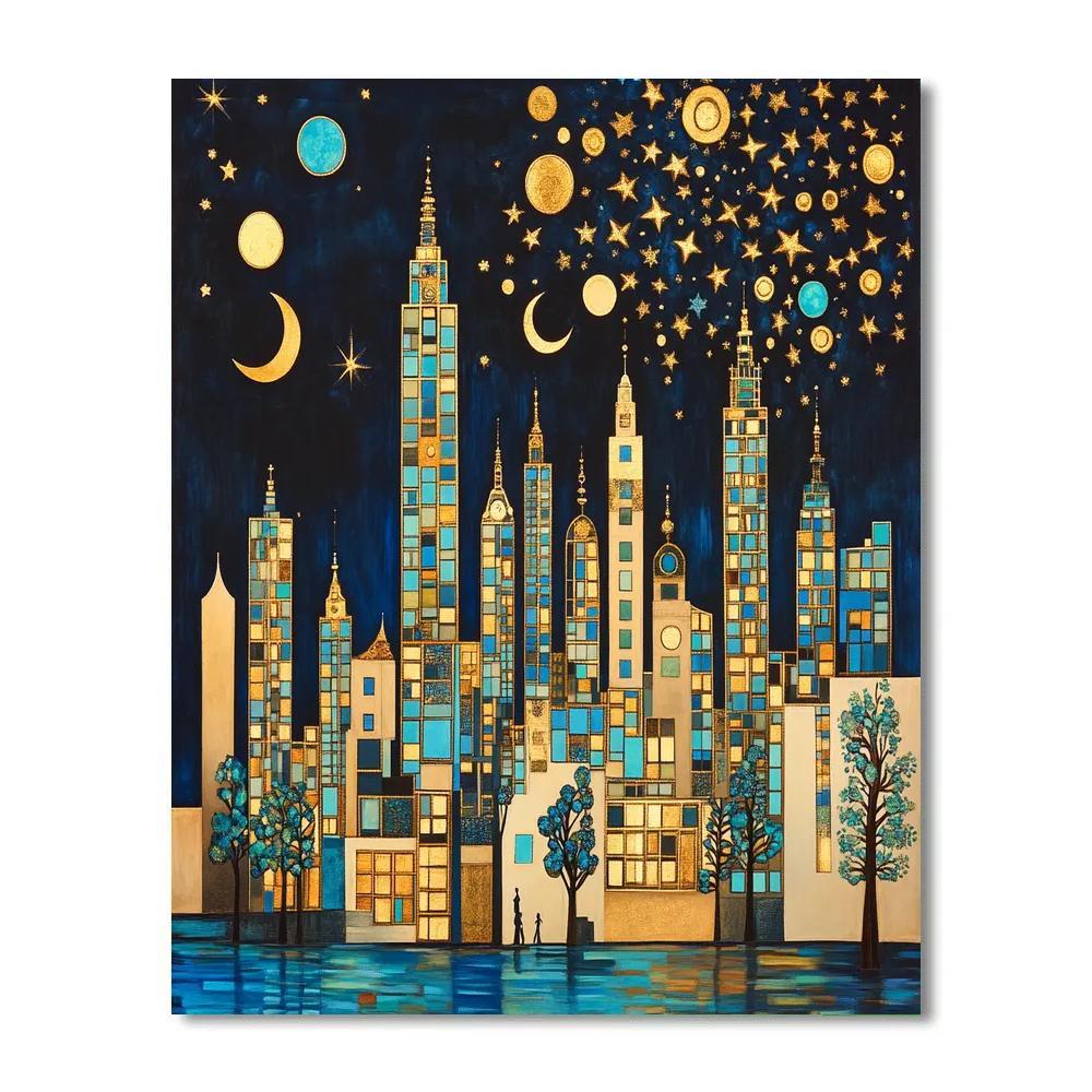 Gustav Klimt Inspired Golden City Skyline painting number kit