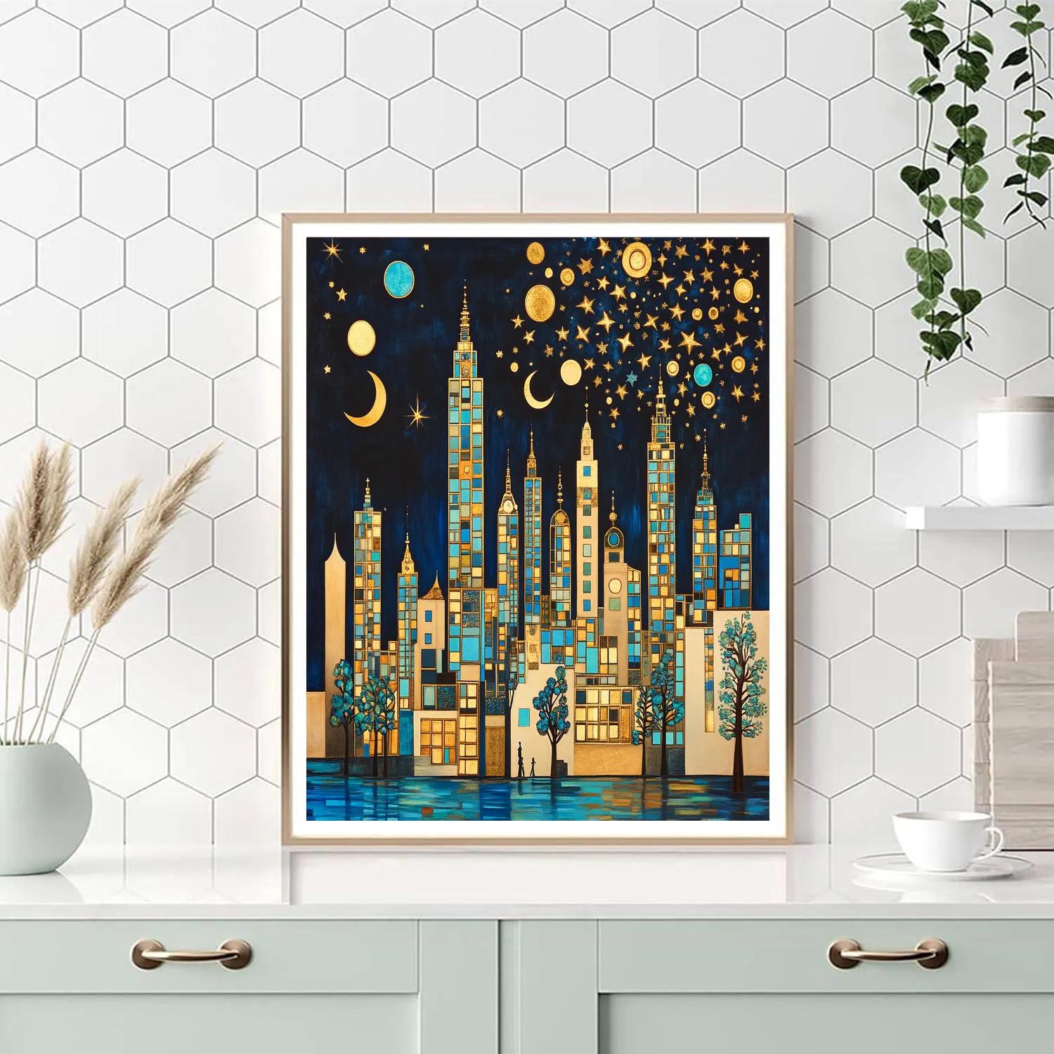 Gustav Klimt Inspired Golden City Skyline painting number kit