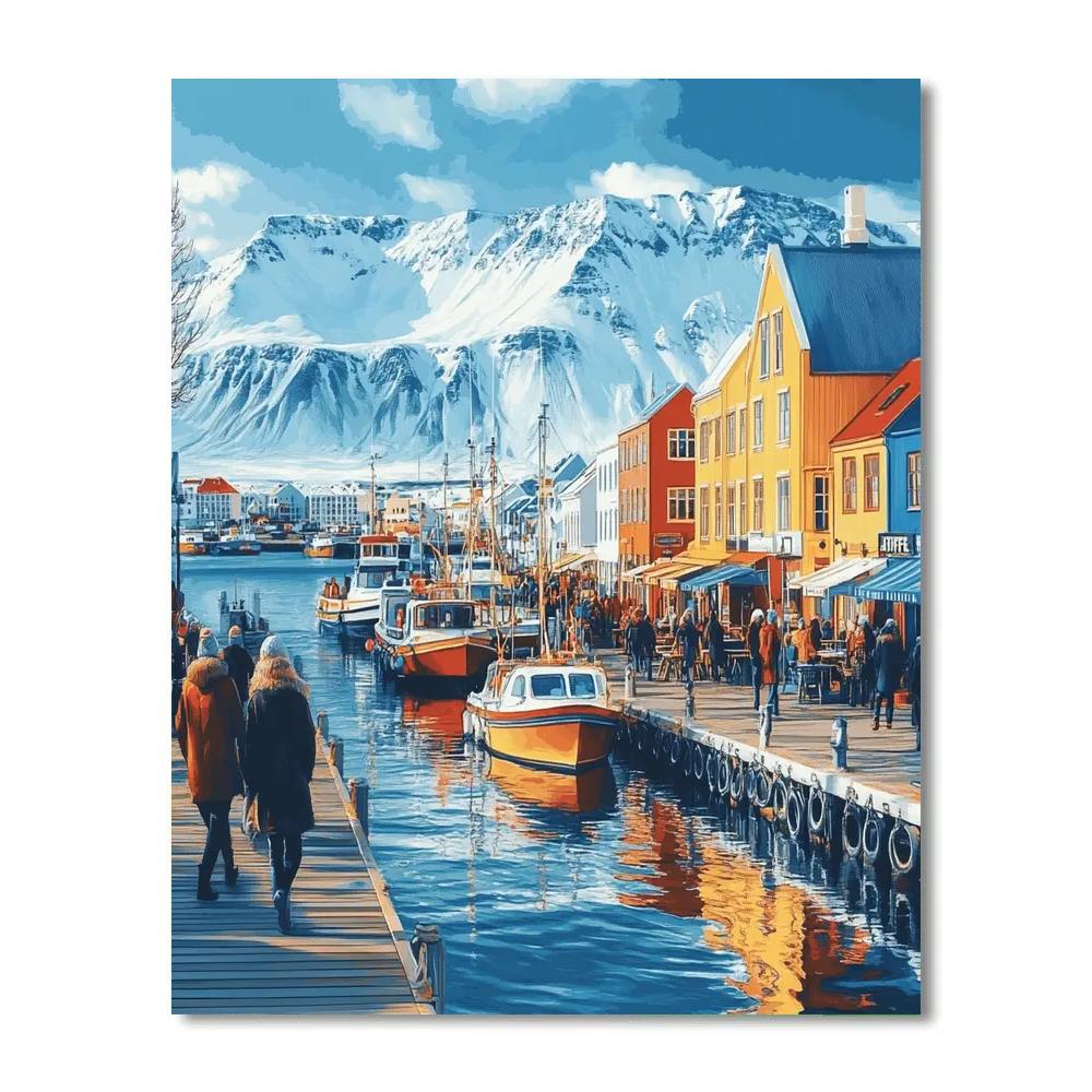 Reykjavik Old Harbor Boardwalk Reykjavik Iceland painting number kit