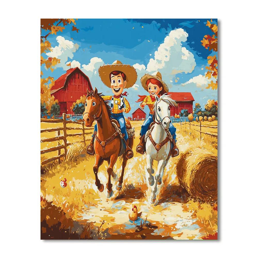 Woody And Jessie Barnyard Roundup Trail Disney Inspired painting number kit