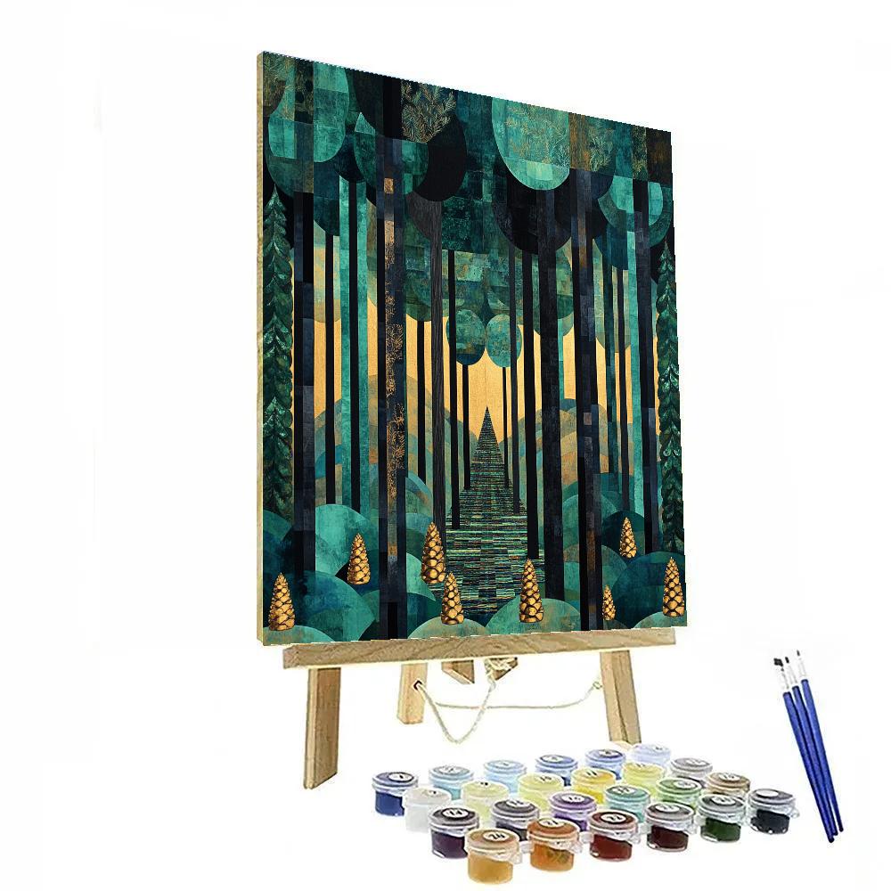Gustav Klimt Inspired Patterned Pine Grove Paint by numbers art