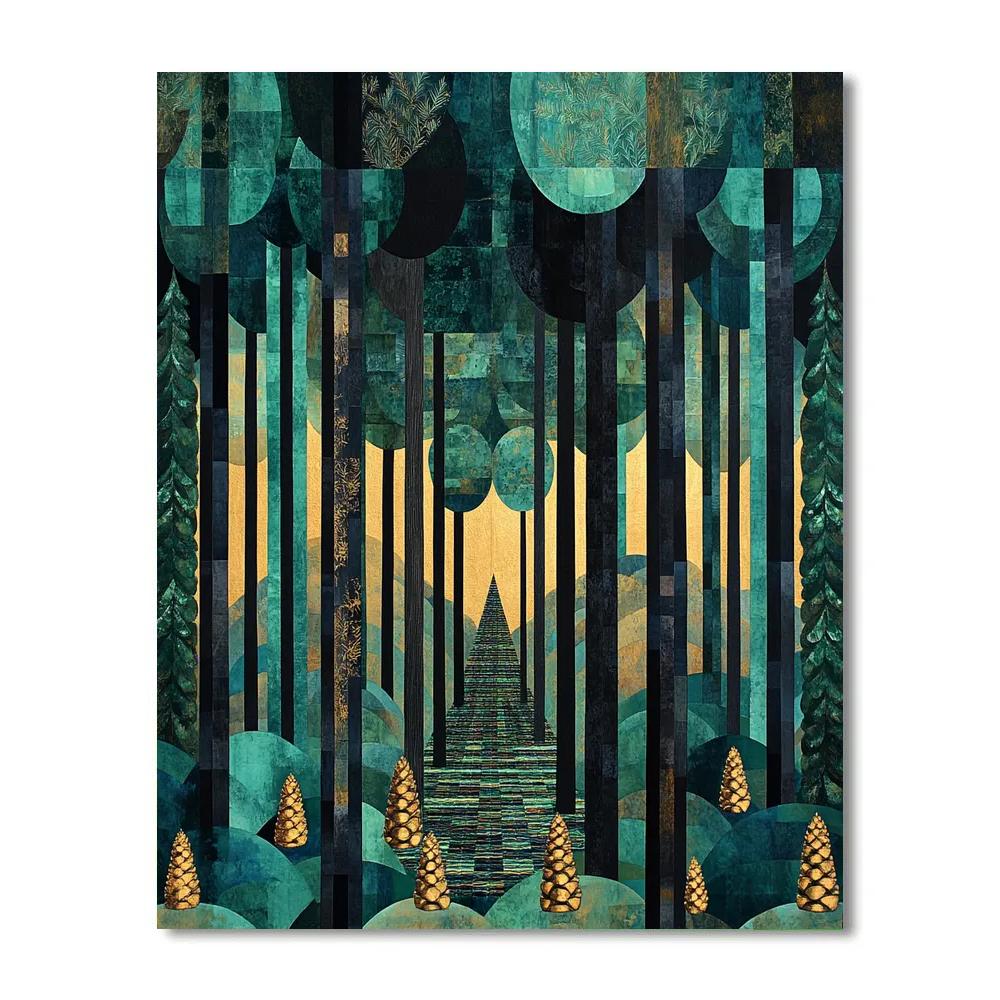 Gustav Klimt Inspired Patterned Pine Grove Paint by numbers art
