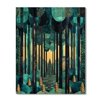 Gustav Klimt Inspired Patterned Pine Grove Paint by numbers art