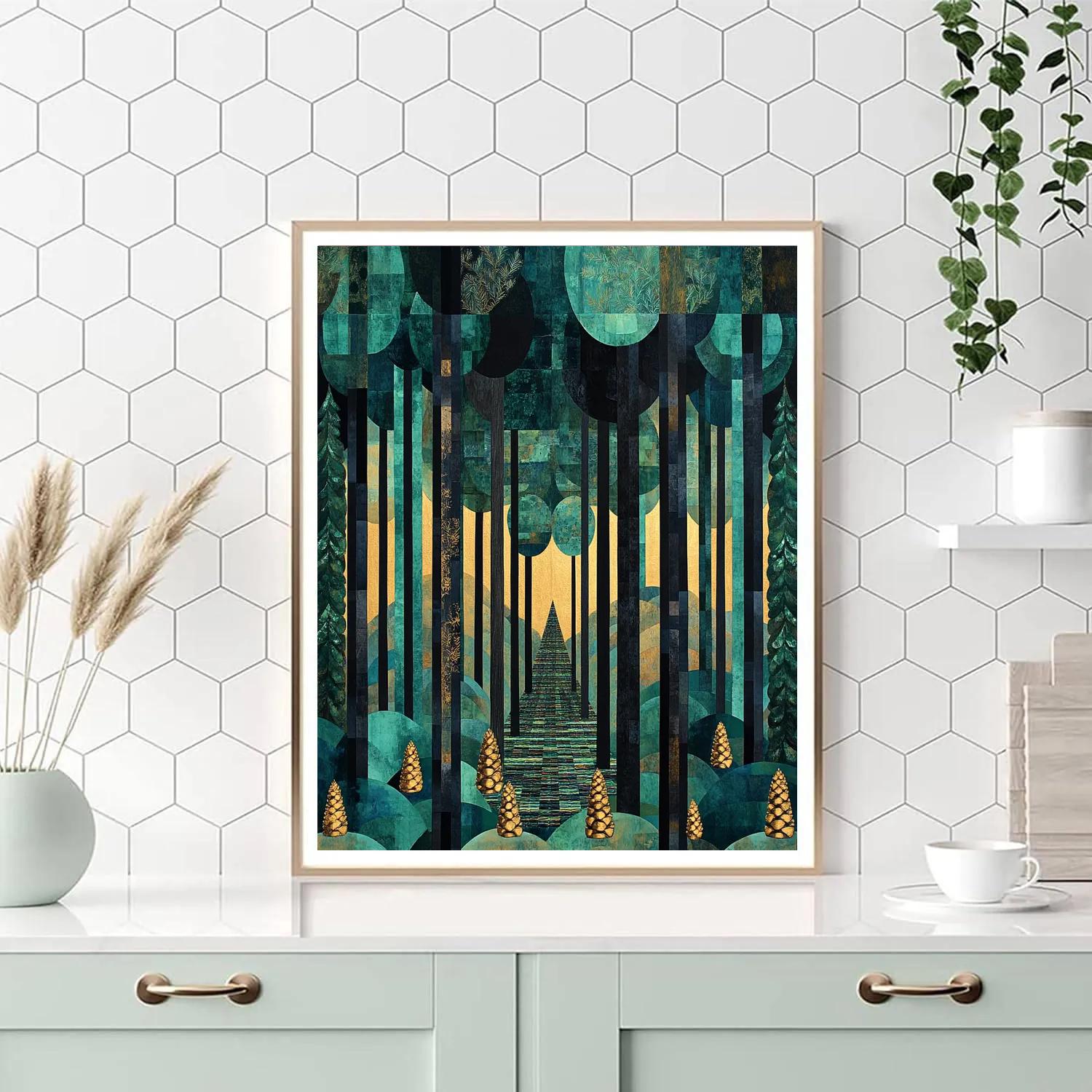 Gustav Klimt Inspired Patterned Pine Grove Paint by numbers art