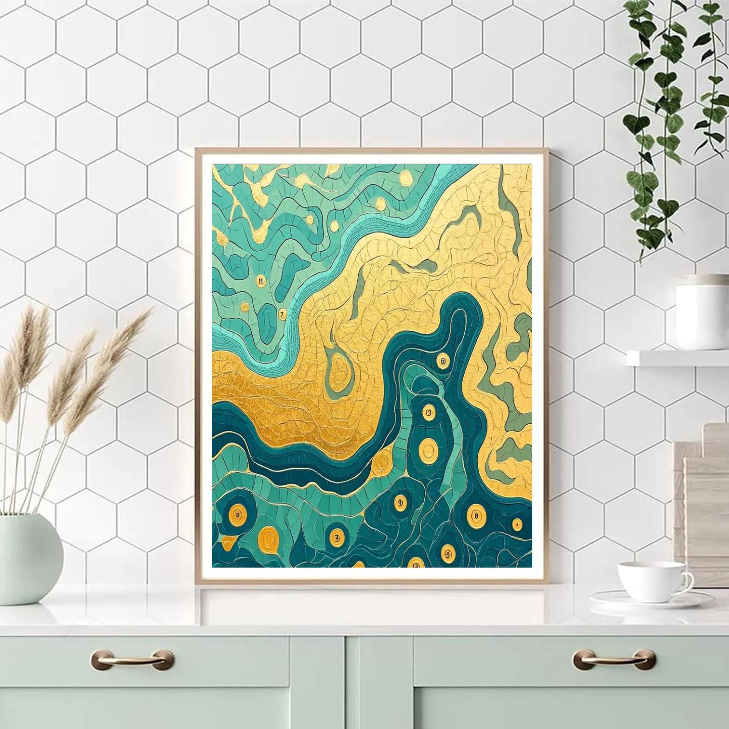 Gustav Klimt Inspired Golden River Delta paint by number