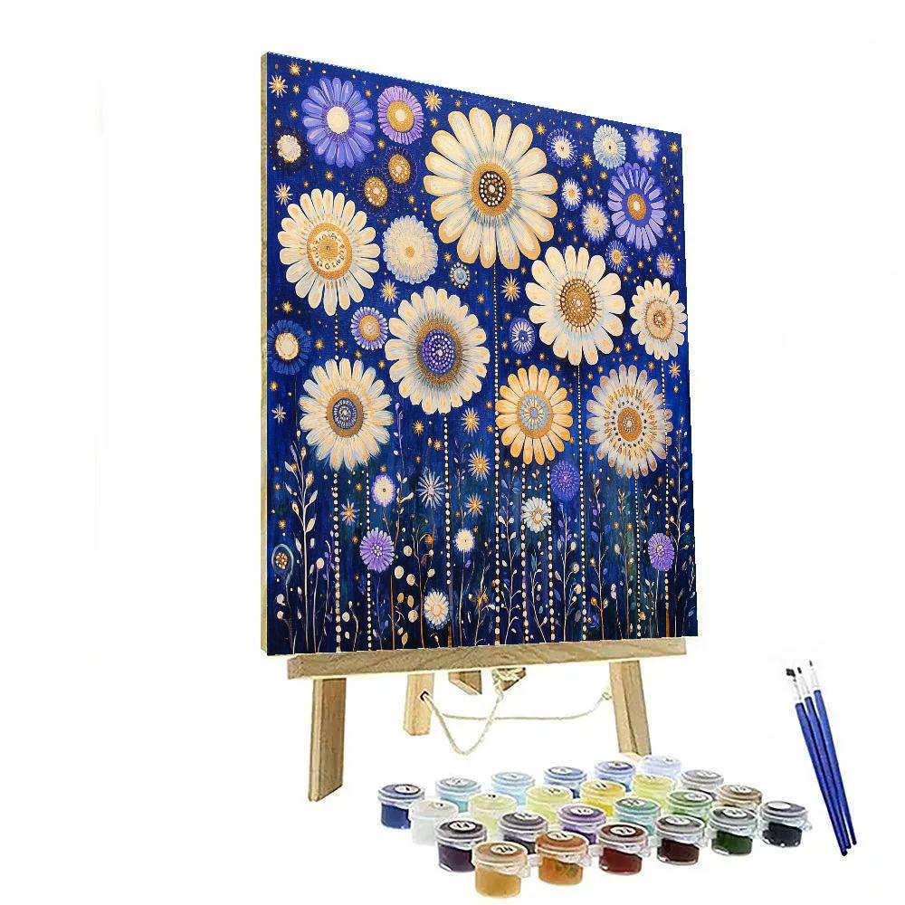 Gustav Klimt Inspired Starflower Constellation Field Number painting