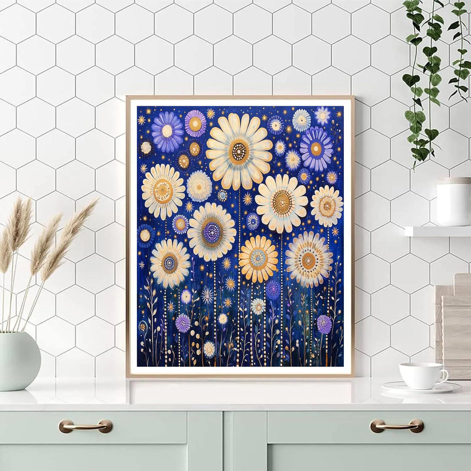 Gustav Klimt Inspired Starflower Constellation Field Number painting