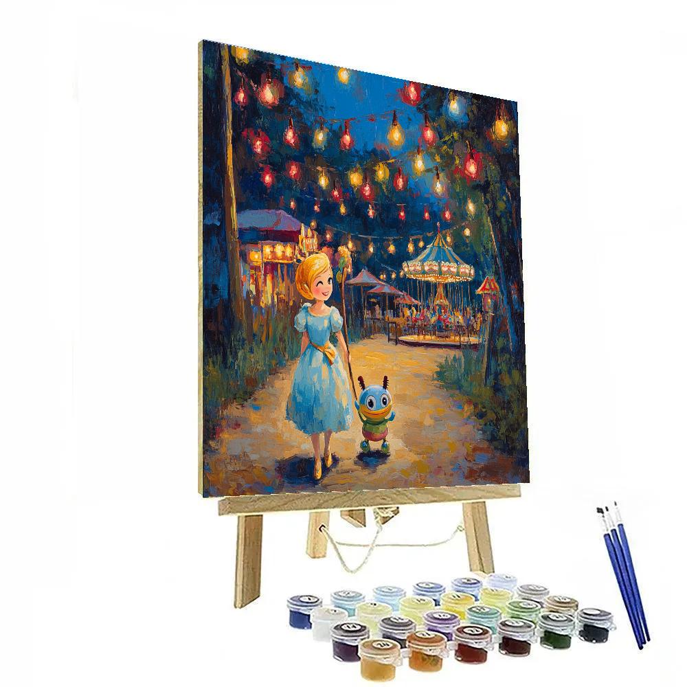 Bo Peep And Forky Fairground Lights Walk Disney Inspired painting number kit