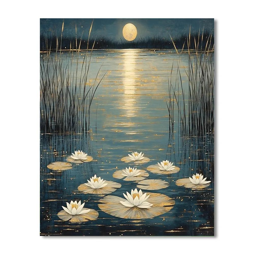 Gustav Klimt Inspired Gilded Moonlit Wetlands DIY paint by numbers