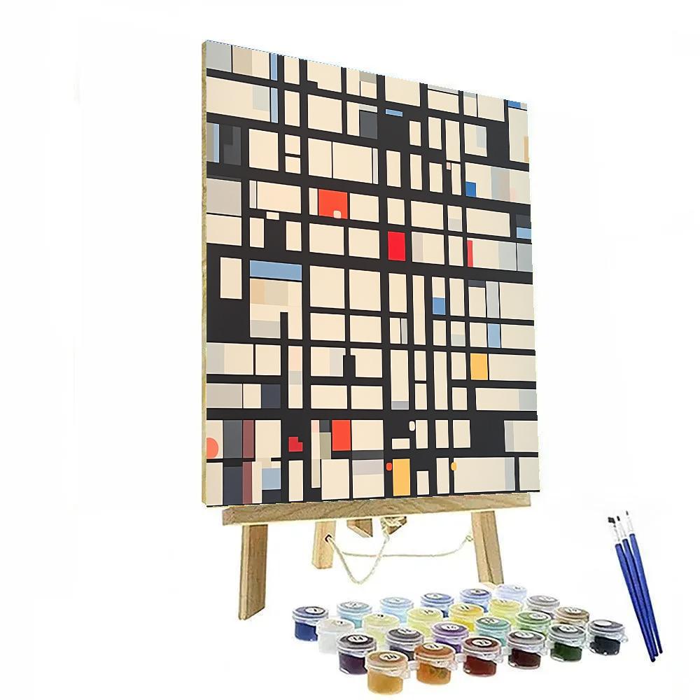 Piet Mondrian Inspired Futuristic City Grid Number painting