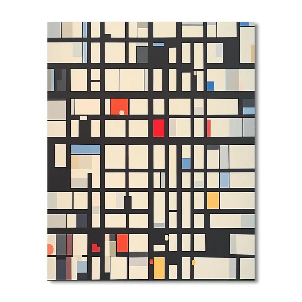 Piet Mondrian Inspired Futuristic City Grid Number painting
