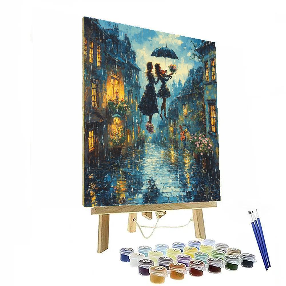Marc Chagall Inspired Lovers In Rainy Street Numbered painting kits