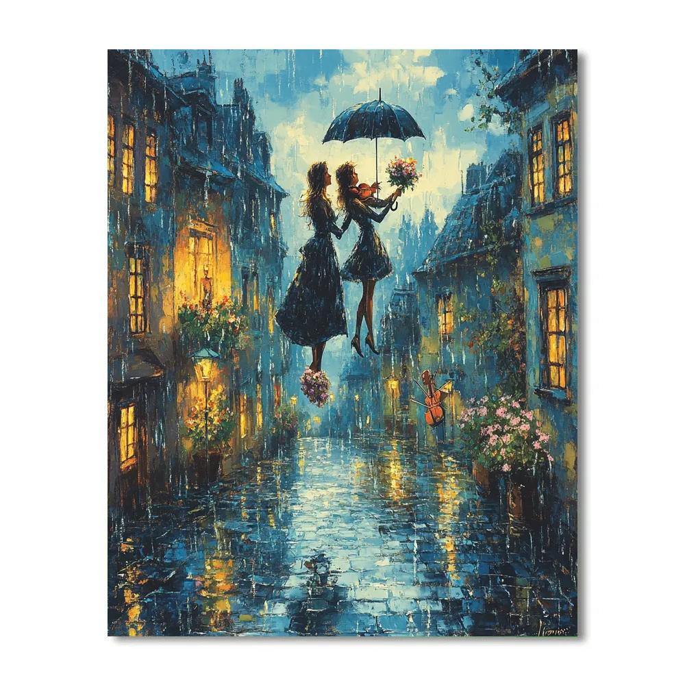 Marc Chagall Inspired Lovers In Rainy Street Numbered painting kits