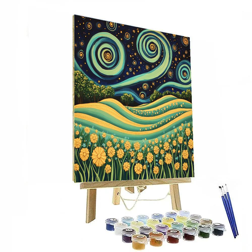 Gustav Klimt Inspired Spiral Aurora Meadow paint by color