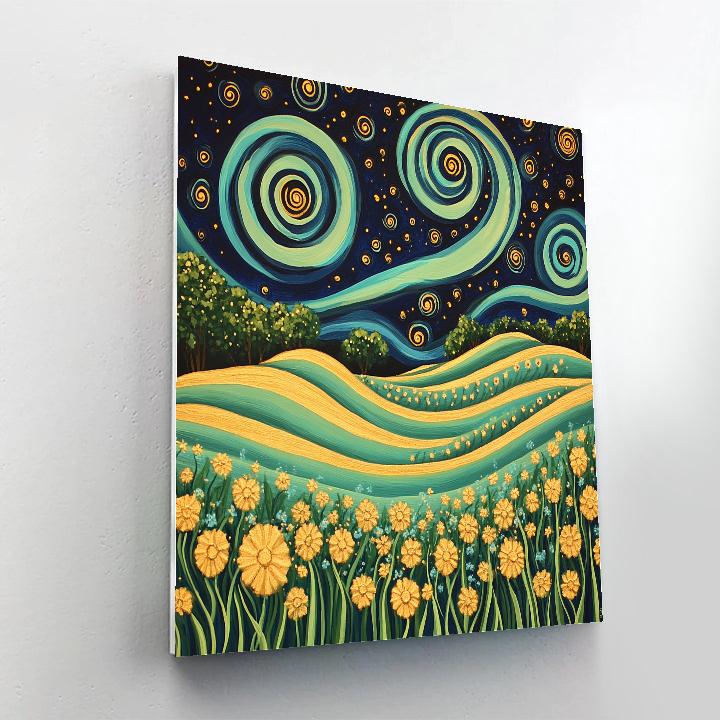 Gustav Klimt Inspired Spiral Aurora Meadow paint by color