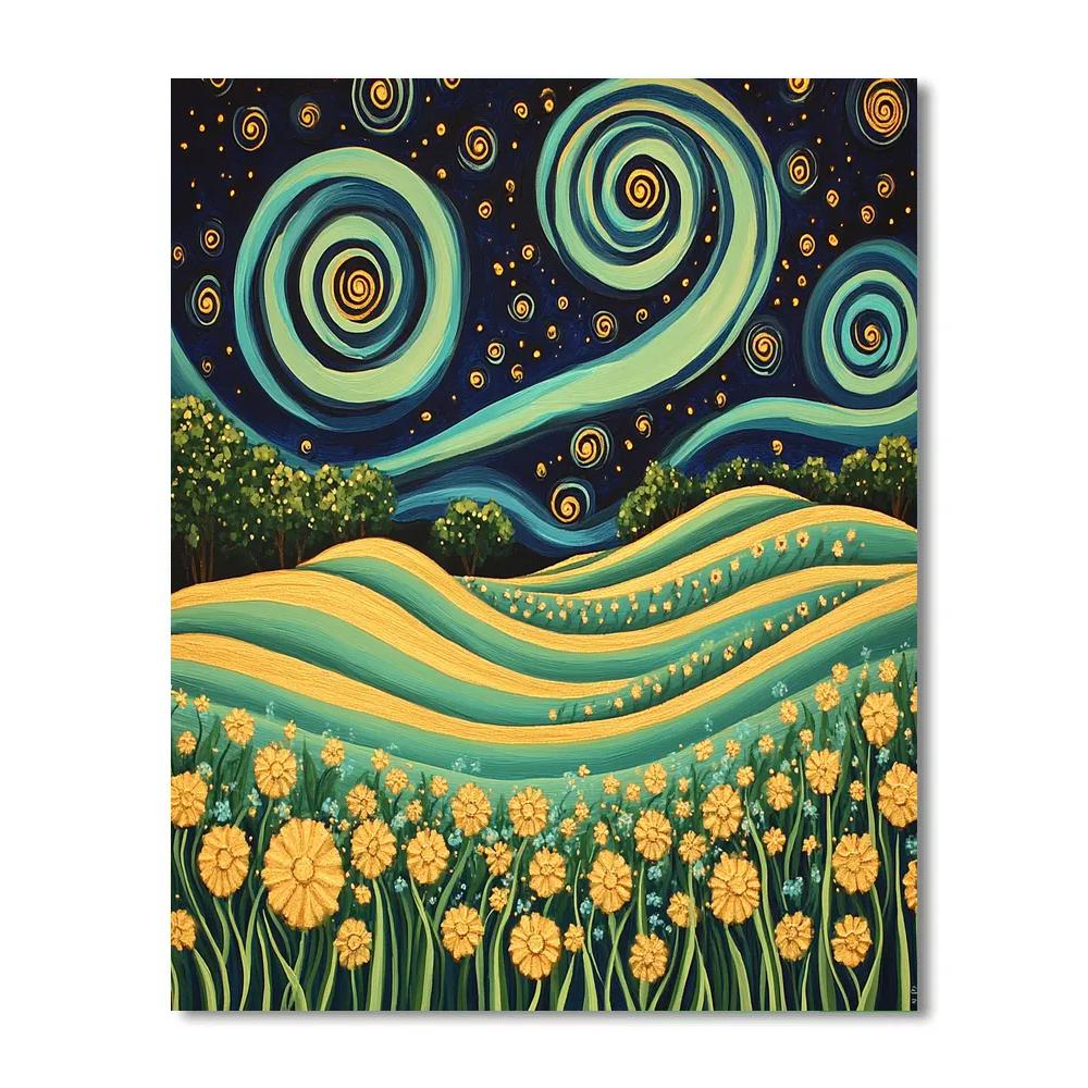 Gustav Klimt Inspired Spiral Aurora Meadow paint by color