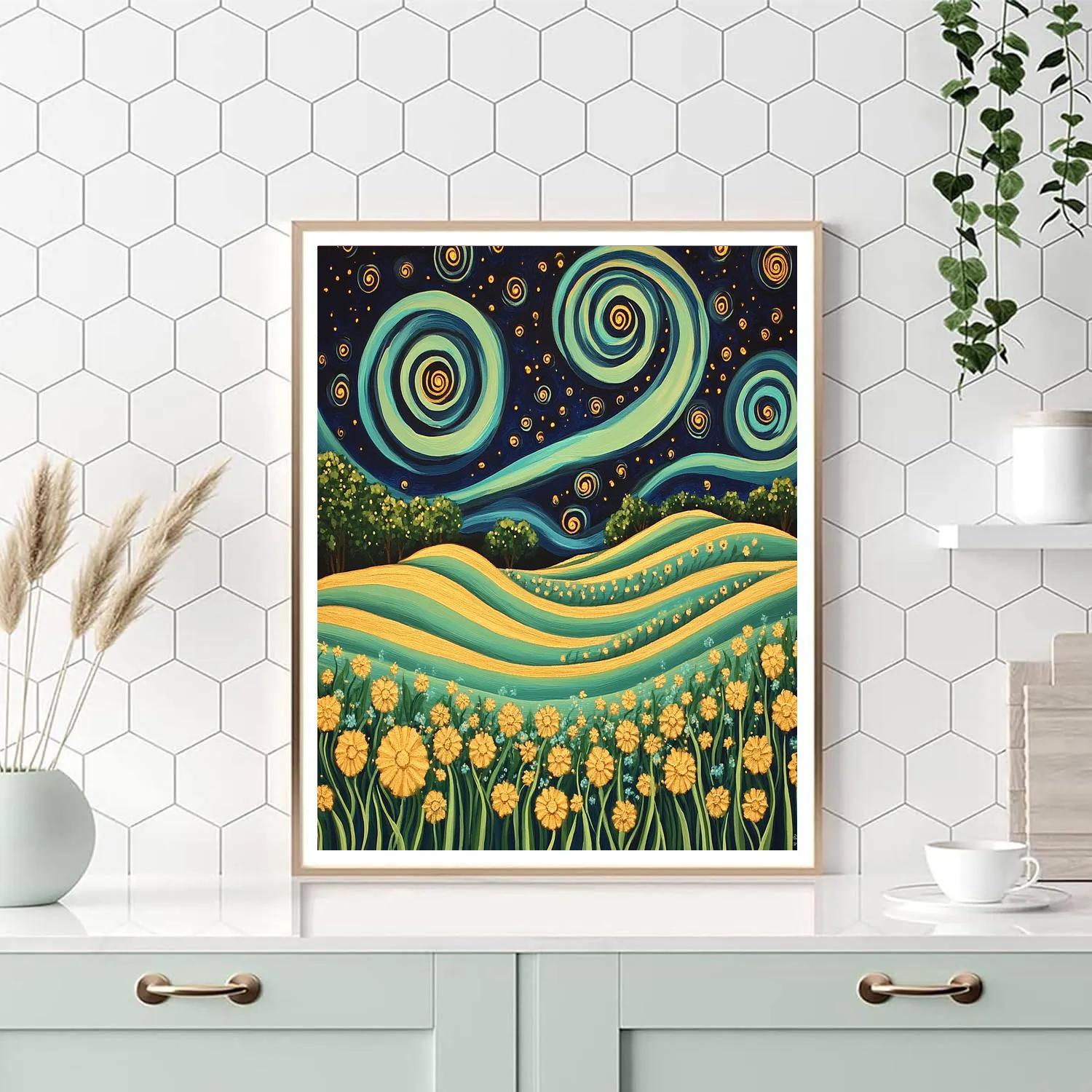 Gustav Klimt Inspired Spiral Aurora Meadow paint by color