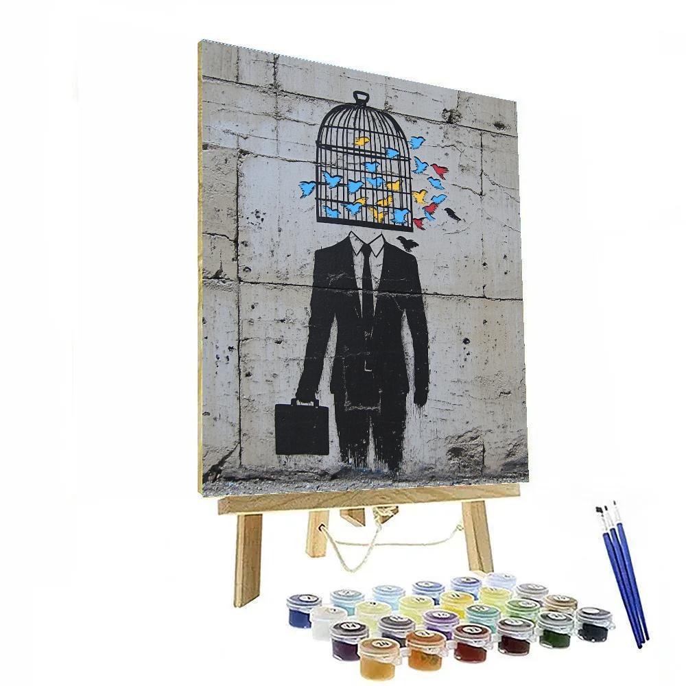 Banksy Inspired Office Worker With Birdcage Head Number painting