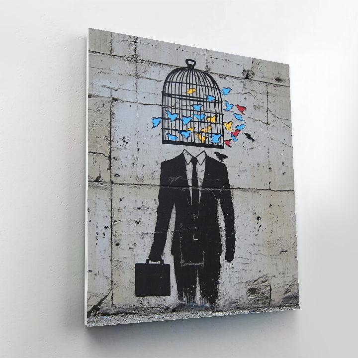 Banksy Inspired Office Worker With Birdcage Head Number painting