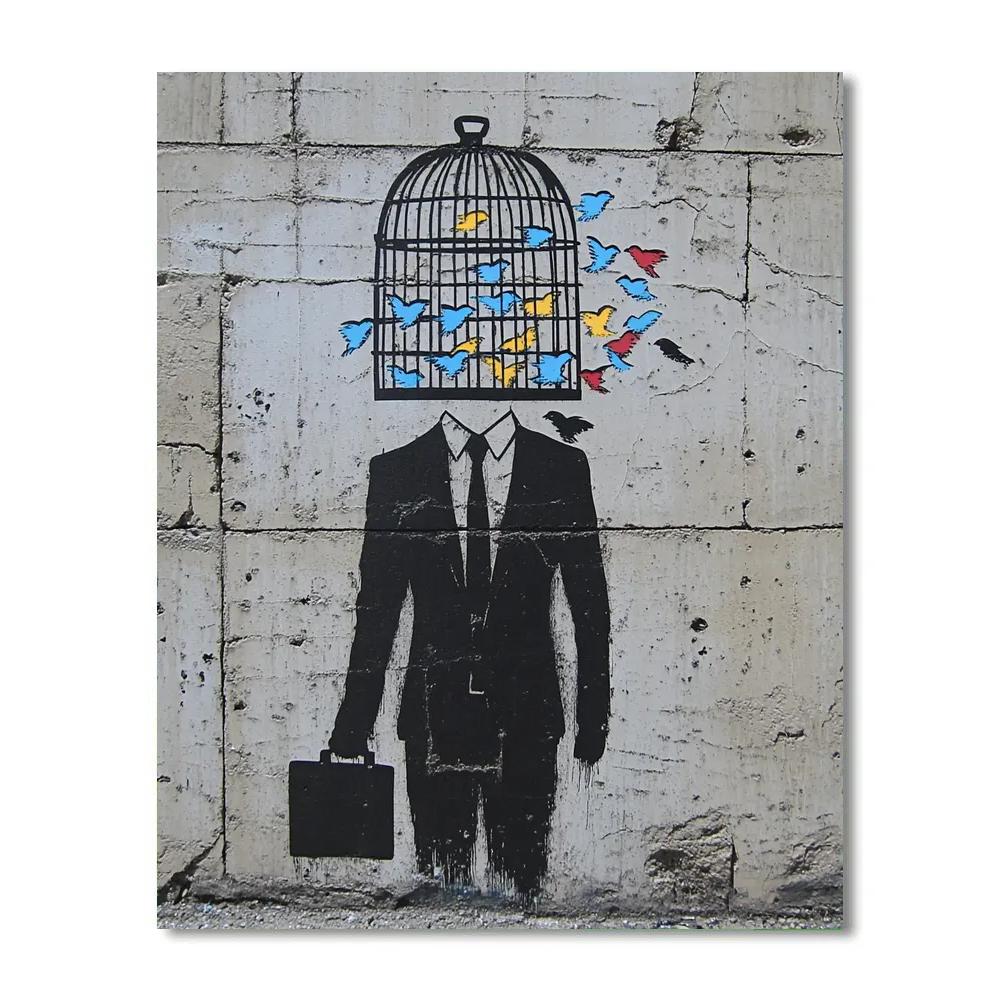 Banksy Inspired Office Worker With Birdcage Head Number painting