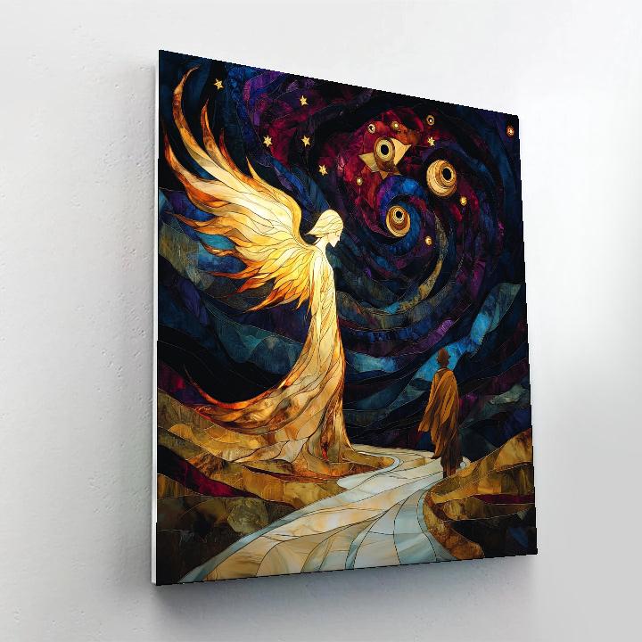William Blake Inspired Angel Guiding A Traveler paint by color
