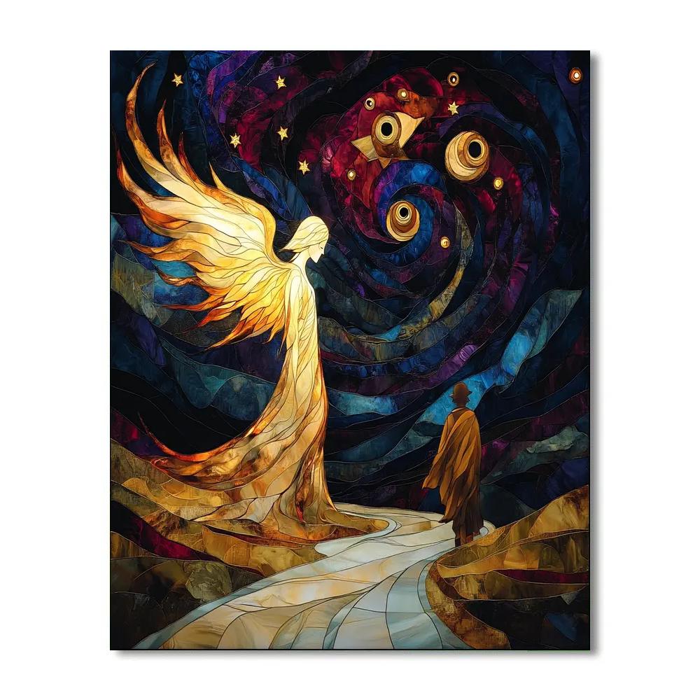 William Blake Inspired Angel Guiding A Traveler paint by color