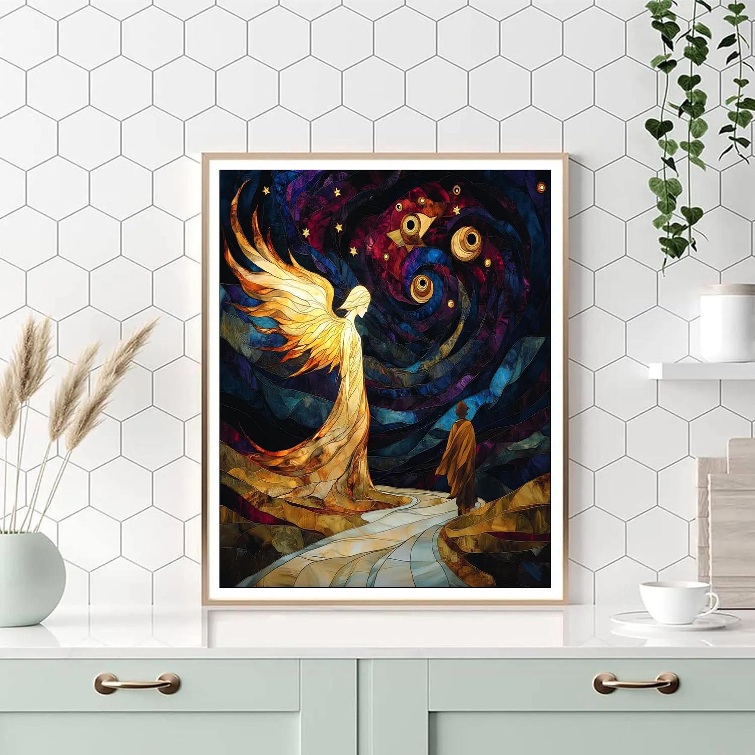 William Blake Inspired Angel Guiding A Traveler paint by color