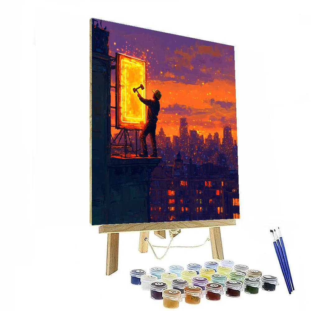 Fix It Felix Rooftop Repair Sunset Glow Disney Inspired paint by numbers