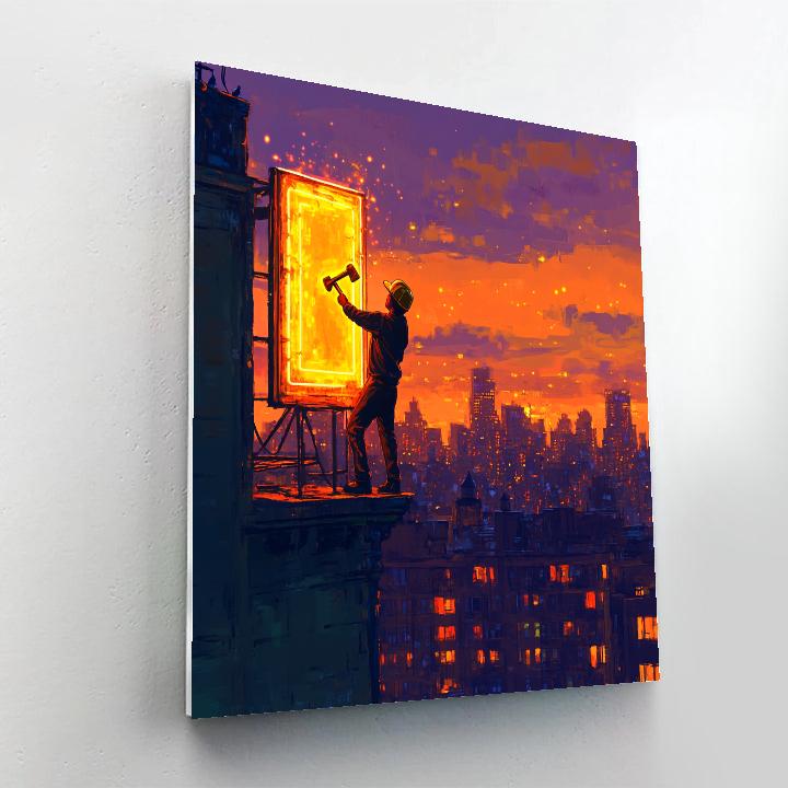 Fix It Felix Rooftop Repair Sunset Glow Disney Inspired paint by numbers