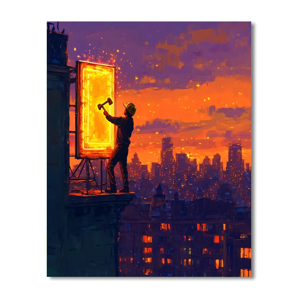 Fix It Felix Rooftop Repair Sunset Glow Disney Inspired paint by numbers