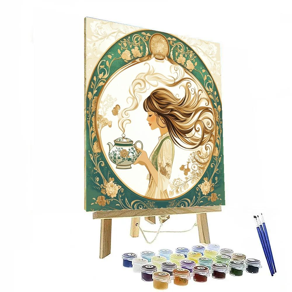 Alphonse Mucha Inspired Tea Ceremony Muse paint by numbers