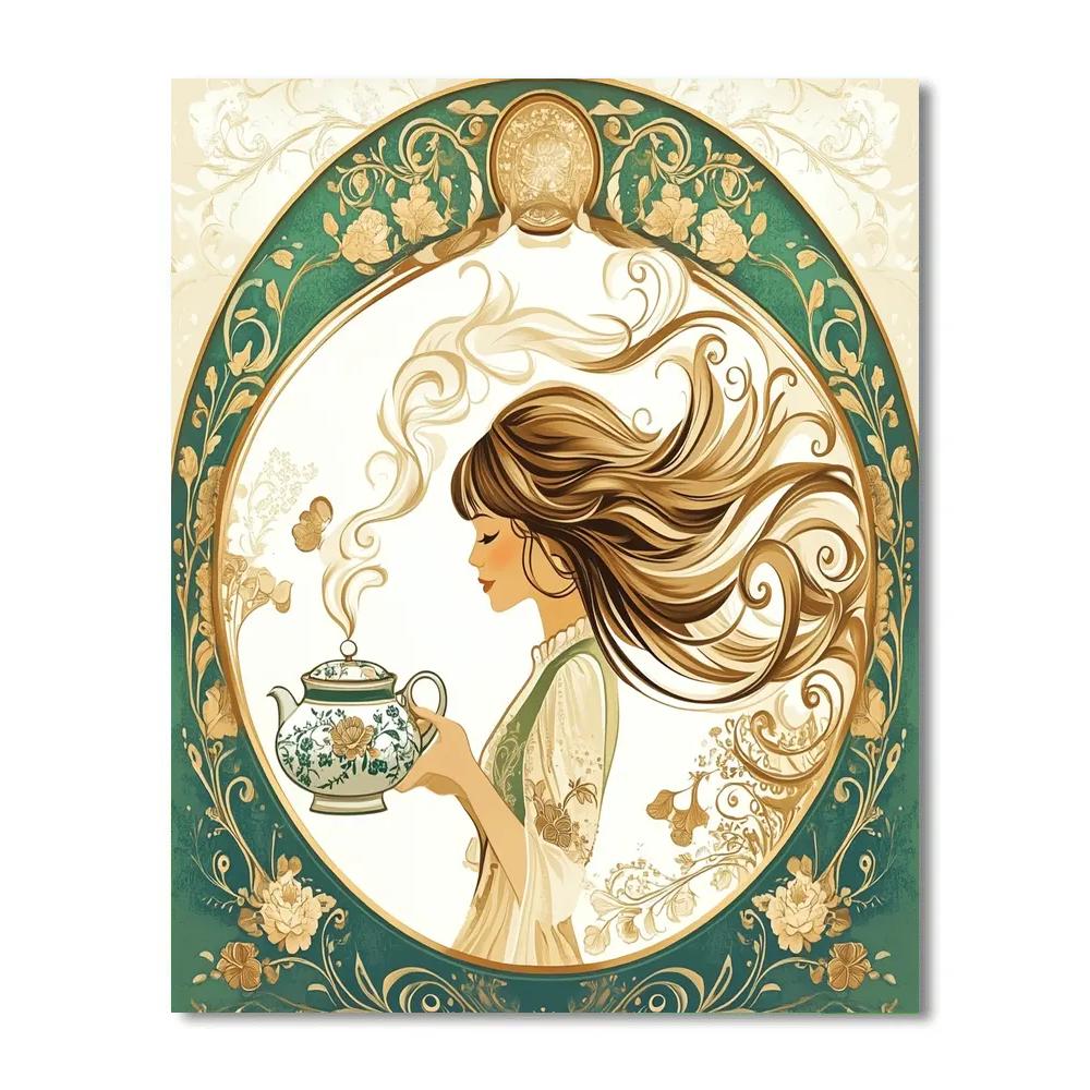 Alphonse Mucha Inspired Tea Ceremony Muse paint by numbers