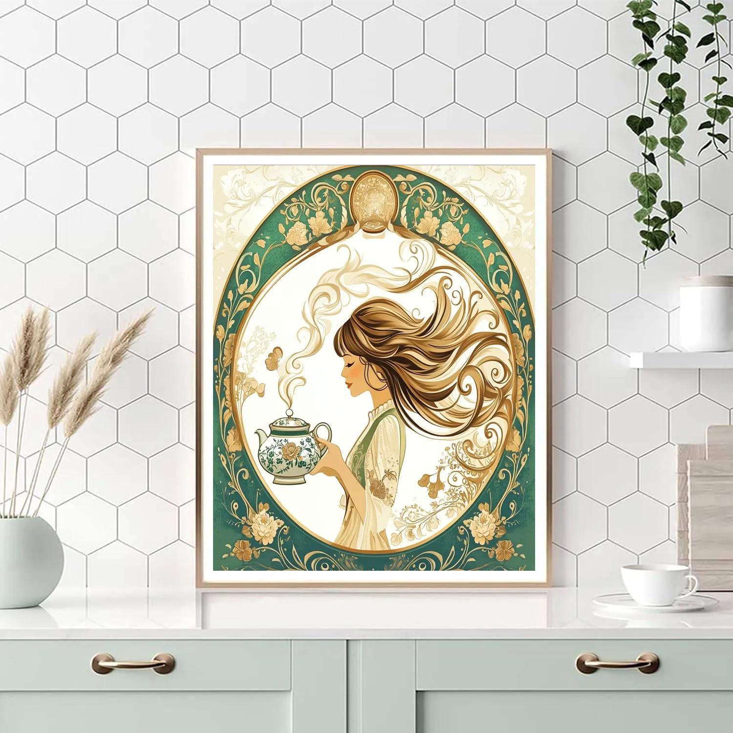 Alphonse Mucha Inspired Tea Ceremony Muse paint by numbers