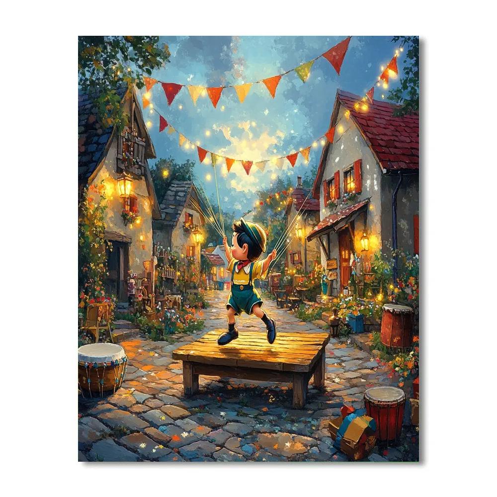 Pinocchio Village Puppet Stage Dance Disney Inspired DIY paint by numbers