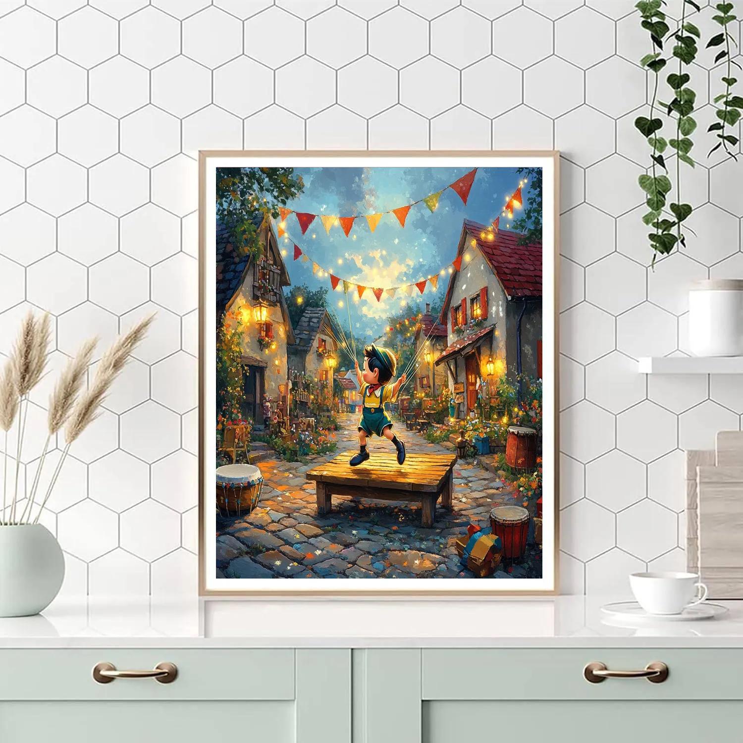 Pinocchio Village Puppet Stage Dance Disney Inspired DIY paint by numbers