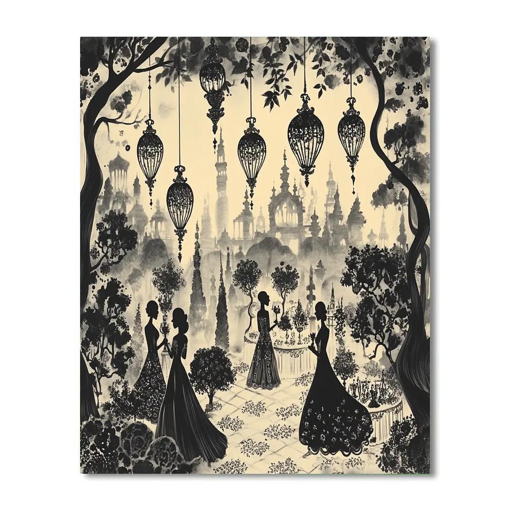Aubrey Beardsley Inspired Garden Lantern Soiree Paint by numbers art