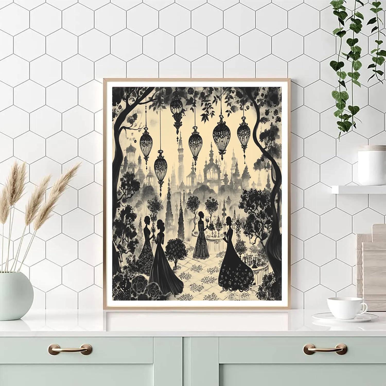 Aubrey Beardsley Inspired Garden Lantern Soiree Paint by numbers art
