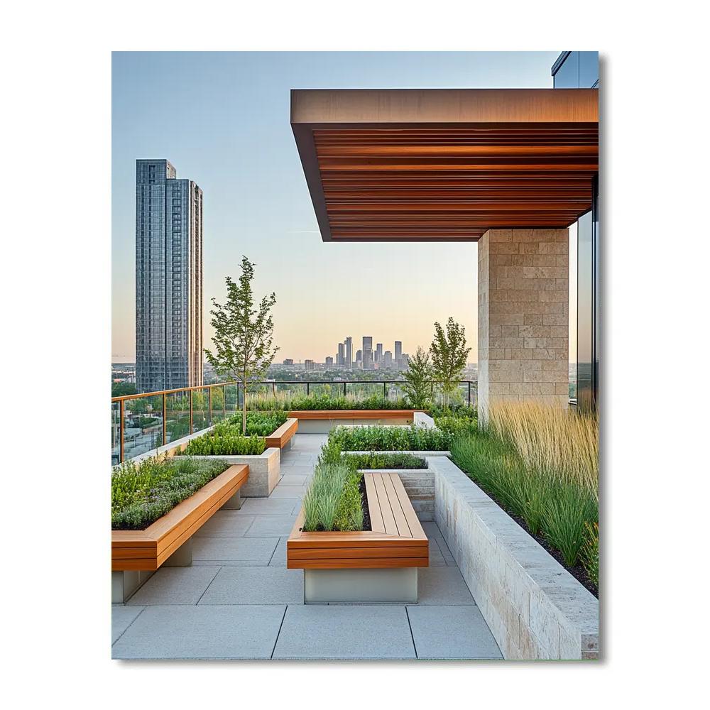 Frank Lloyd Wright Inspired Urban Rooftop Garden paint by numbers