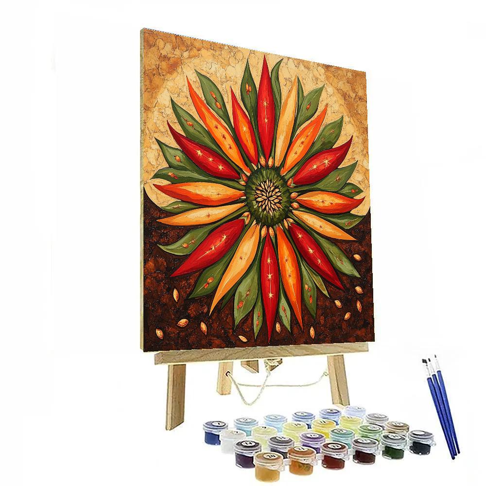 Frida Kahlo Inspired Chili Sunburst Prayer paint by color
