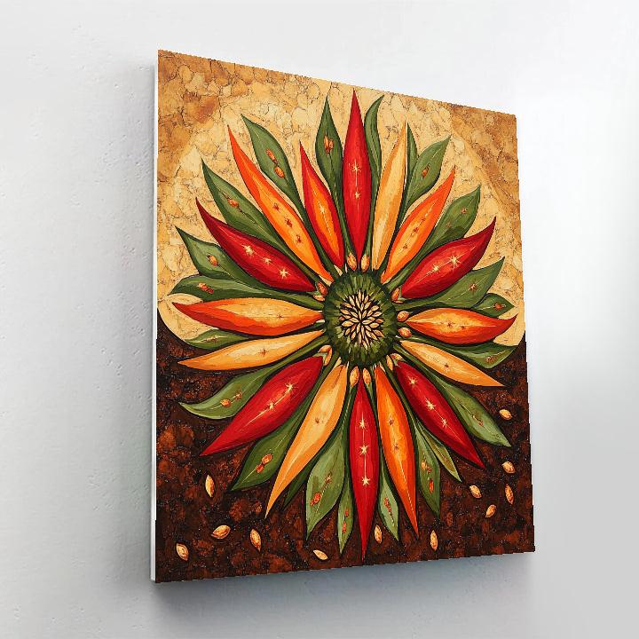 Frida Kahlo Inspired Chili Sunburst Prayer paint by color