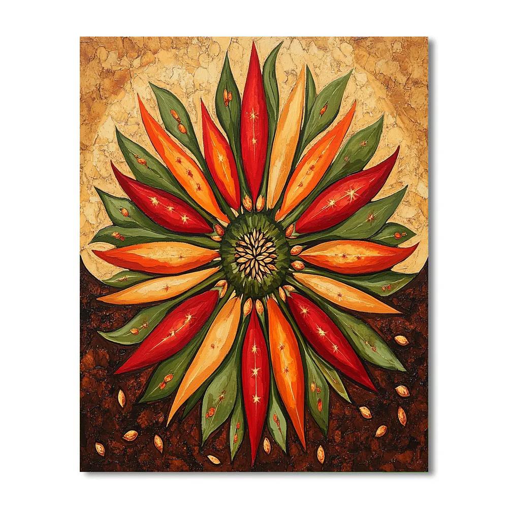 Frida Kahlo Inspired Chili Sunburst Prayer paint by color
