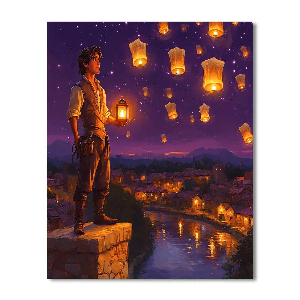 Flynn Rider Lantern Tower Ledge Disney Inspired Numbered painting kits