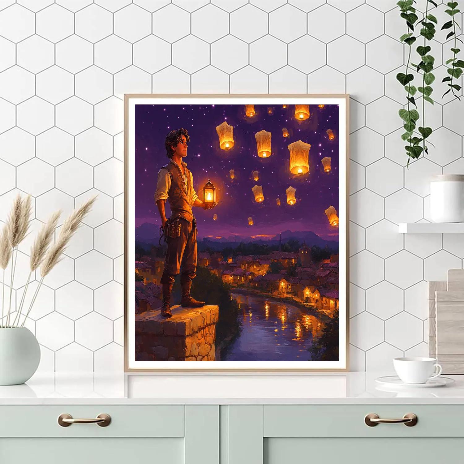 Flynn Rider Lantern Tower Ledge Disney Inspired Numbered painting kits