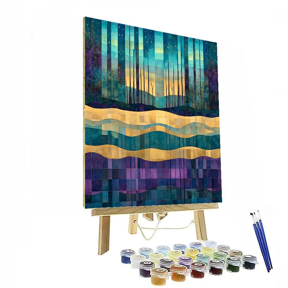Gustav Klimt Inspired Patterned Northern Lights Lake paint by color