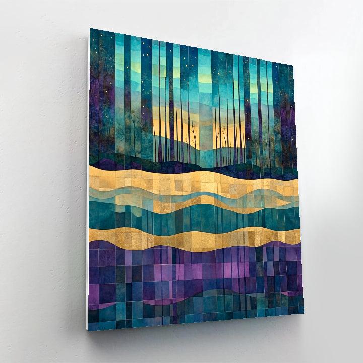 Gustav Klimt Inspired Patterned Northern Lights Lake paint by color