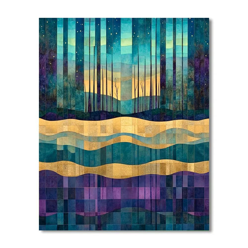Gustav Klimt Inspired Patterned Northern Lights Lake paint by color