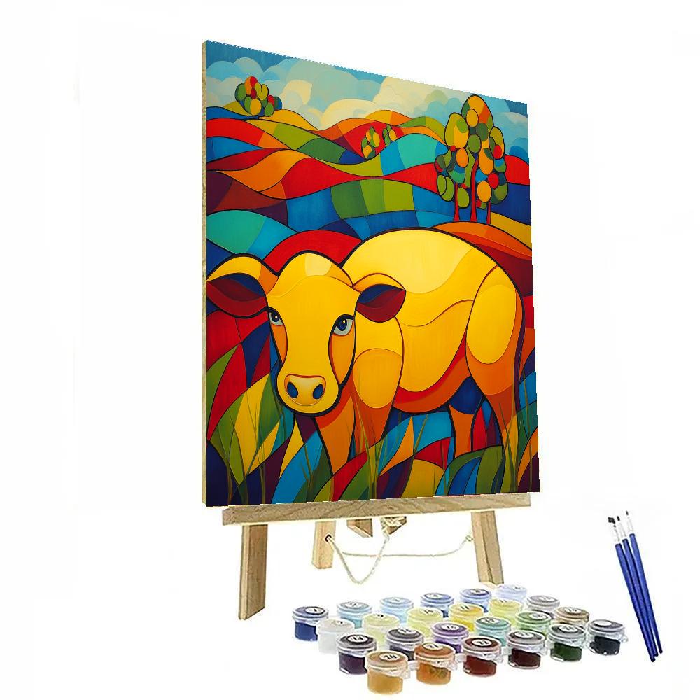Franz Marc Inspired Yellow Cow In Red Meadow Number painting