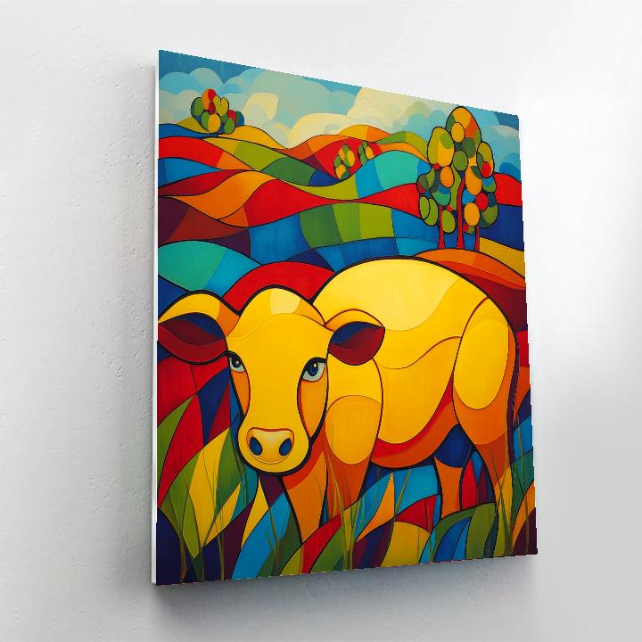 Franz Marc Inspired Yellow Cow In Red Meadow Number painting