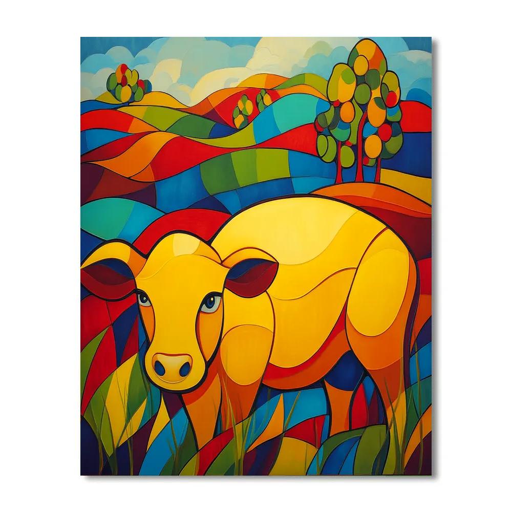 Franz Marc Inspired Yellow Cow In Red Meadow Number painting
